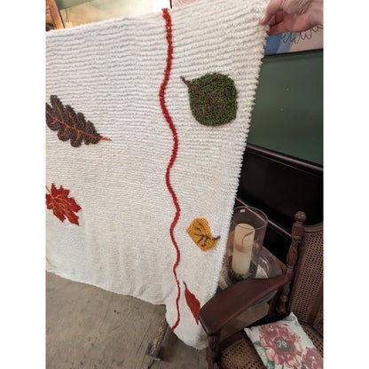 Sleepwell King Autumn Fall Leaves Chenille blanket coverlet bedspread w/overhang