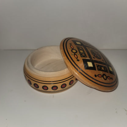 Handcrafted Wooden Jewelry Box w/ lid Handmade Mosaic Box round wooden jewelry