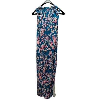 Lilly Pulitzer Essie Maxi Dress Blue Pink Floral Cotton Size Medium Resort