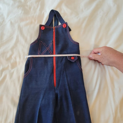 Braun VINTAGE childs faux denim overalls one piece blue red full zip Size 3T/4T