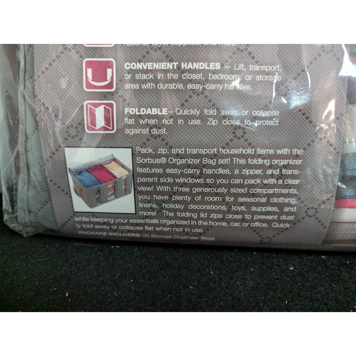 Sorbus Foldable Storage Bag Organizers Large Clear Window & Carry Handles 3-Pack