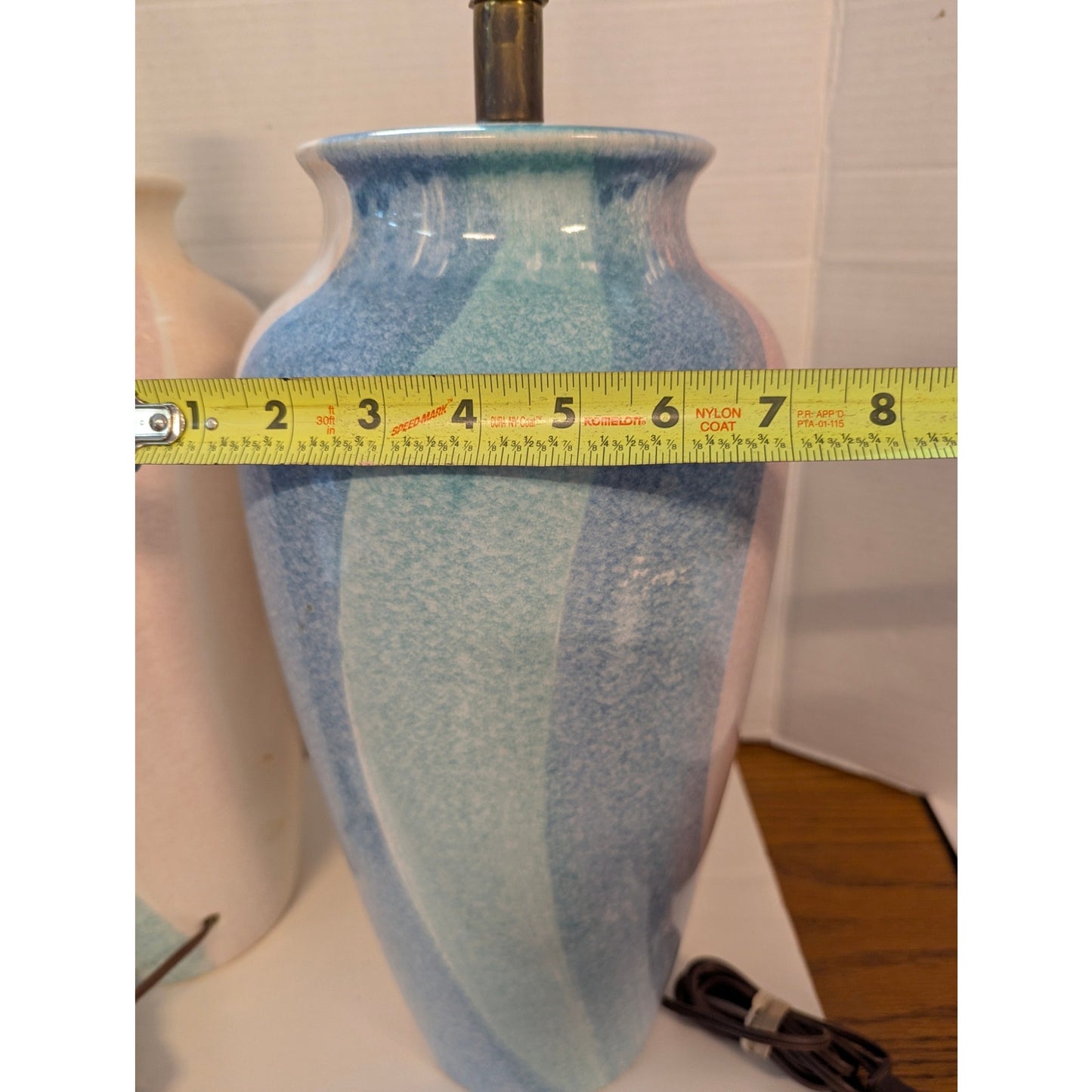 Vintage Montgomery Ward Pastel Ceramic Table Lamps Set Blue Pink Swirl Retro
