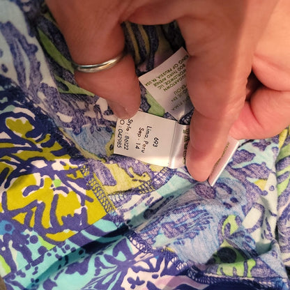 Lilly Pulitzer Christie Dress Cattitude Cat Blue Pima cotton Size XL VNeck 3/4