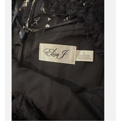 Eliza J Cocktail Dress 3/4 Sleeve Black lace overlay Formal Size 4 Fit Flare