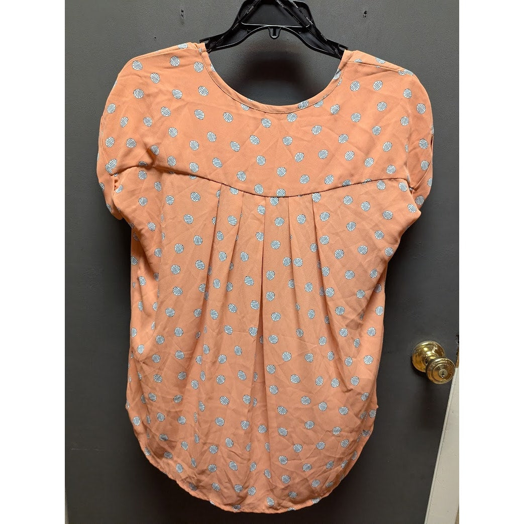 Pleione Terracotta Textured Dot Short Sleeve Blouse Size Medium NEW