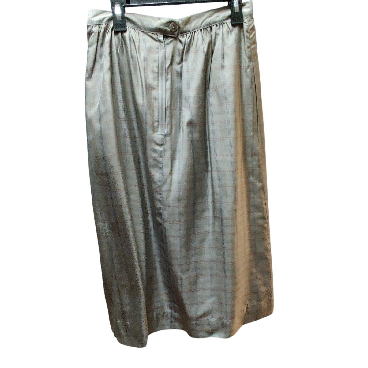 Vintage Gray Plaid Silky Blend Pleated Knee-Length Skirt Small