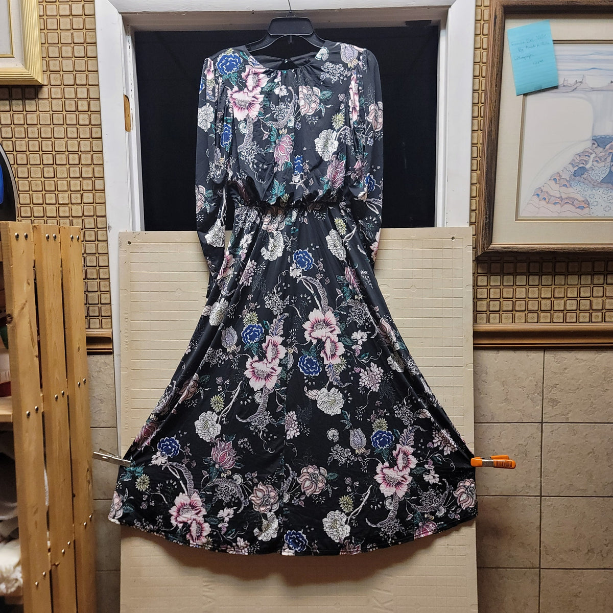 NEW AFRM Black NOIR ROSE Shirred Shoulders DELILAH Floral MIDI Tea DRESS XS