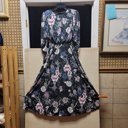 NEW AFRM Black NOIR ROSE Shirred Shoulders DELILAH Floral MIDI Tea DRESS XS