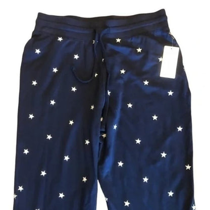 Splendid Soft Embroidered Star Drawstring Jogger Pants Sz Medium in Navy NWT