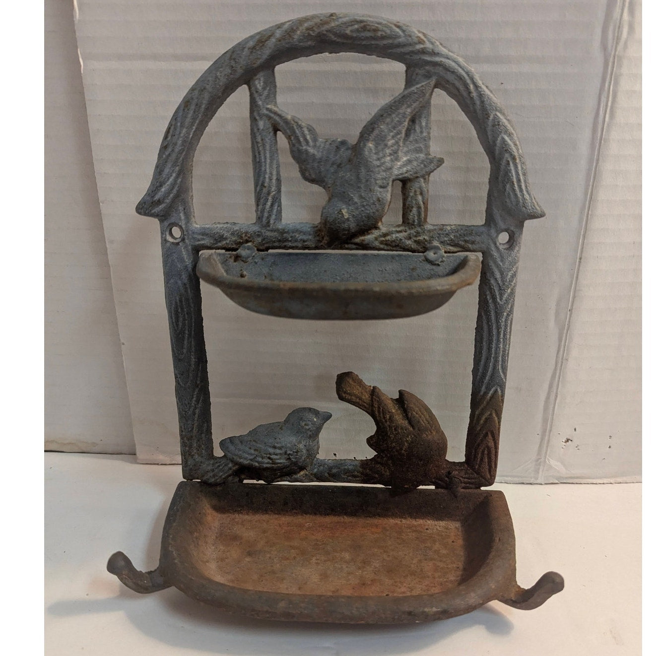 Vintage Cast Iron Songbirds Two Tier Wall Mount Bird Feeder Bath Planter