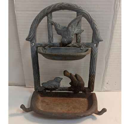 Vintage Cast Iron Songbirds Two Tier Wall Mount Bird Feeder Bath Planter