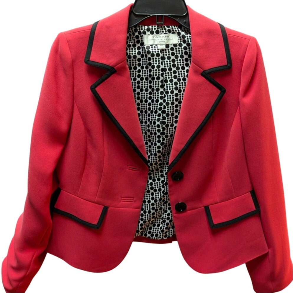 Tahari ASL Vintage Career Pink Contrast Trim Peplum Blazer Polka Dot Lining 6P