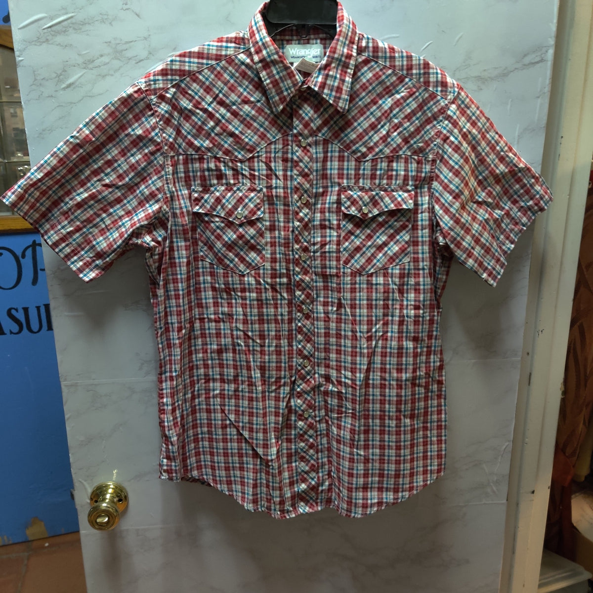 Wrangler Vintage Plaid Pearl Snap Short Sleeve Shirts Lot 2 Western Casual Large