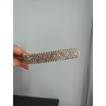Silver Tone Rhinestone Flat Headband 7 Row Crystal Bridal Hair Accessory