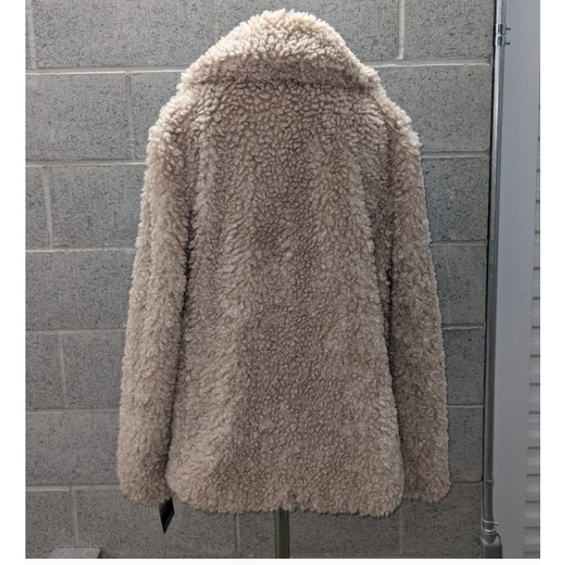 Kensie Nude Beige Teddy Curly Reversible Coat Size Medium NEW 3 snaps Urban