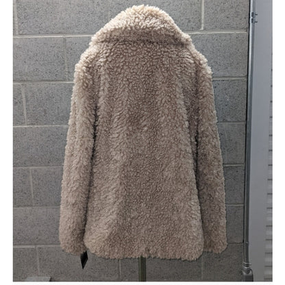 Kensie Nude Beige Teddy Curly Reversible Coat Size Medium NEW 3 snaps Urban