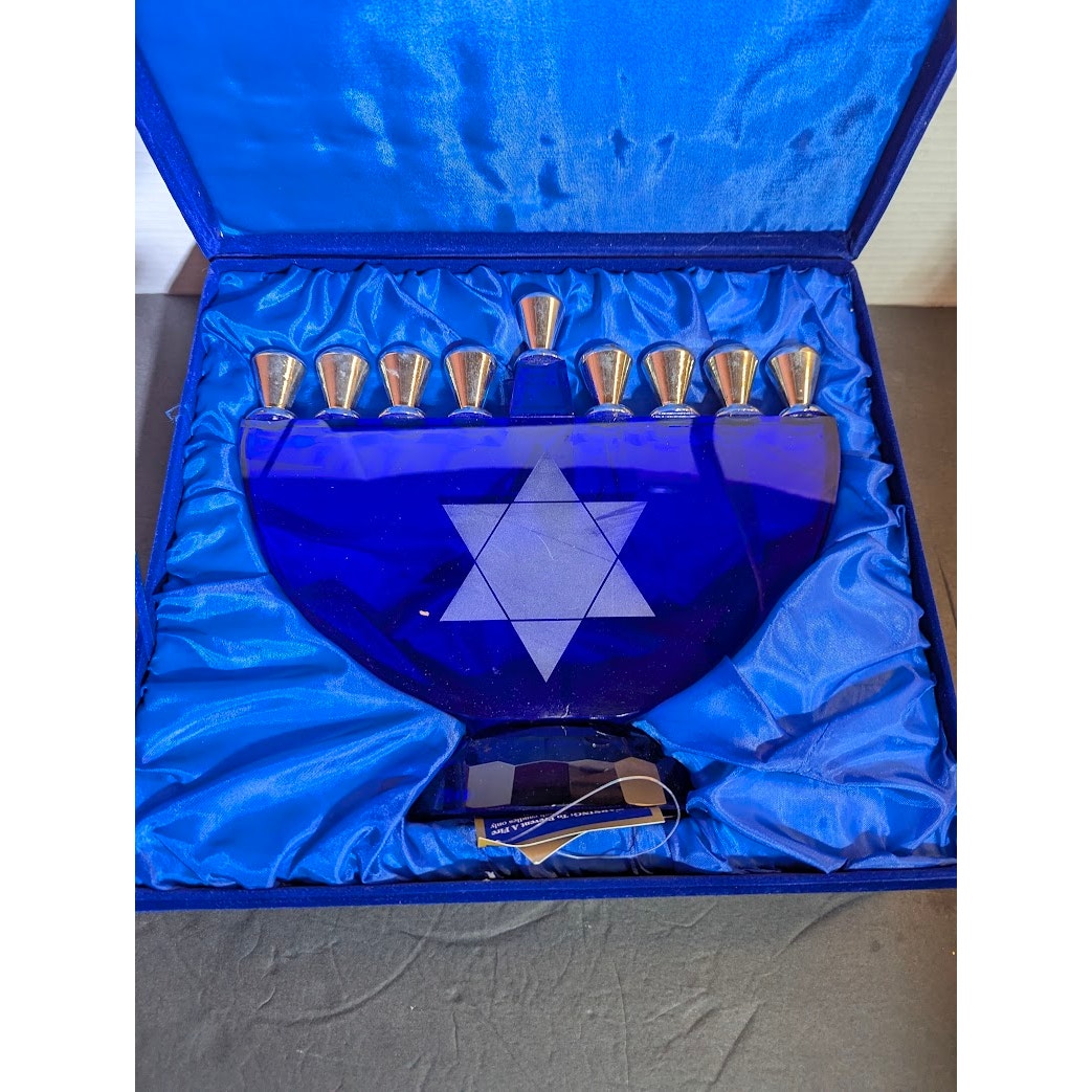 Elegant Traditional Dillard's Blue Crystal Star of David Menorah