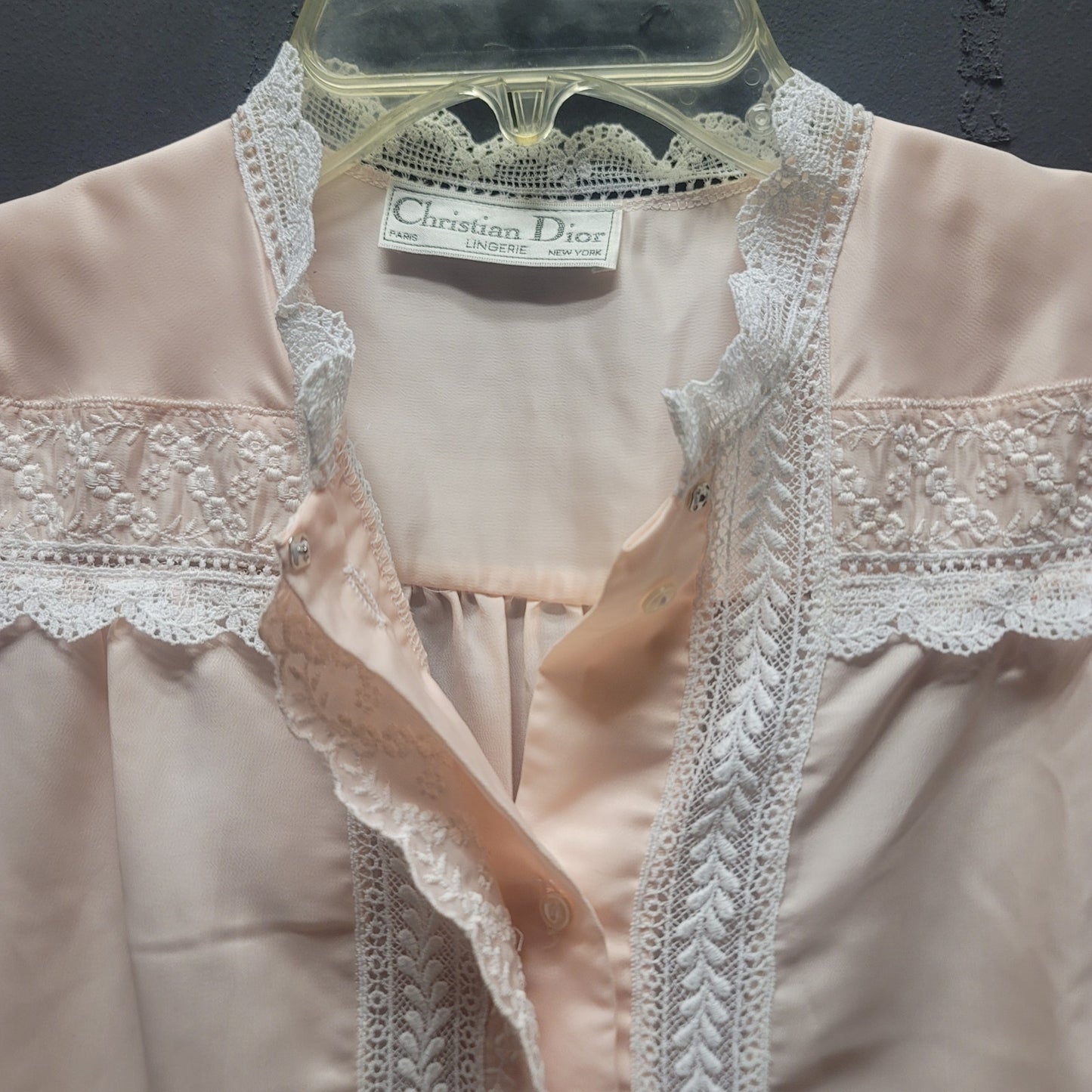 Christian Dior Vintage Pink Lace Trim Long Nightgown Robe Retro Coquette Small