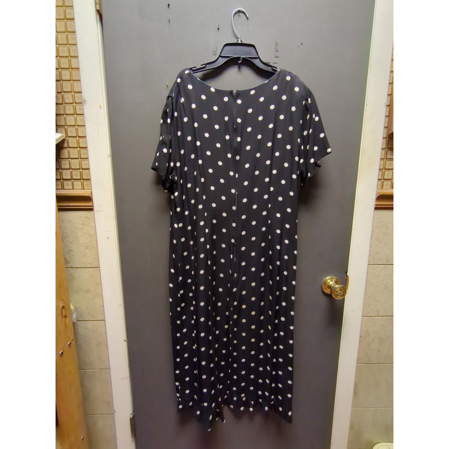 Vintage Helen Blake Black White Polka Dot Midi Dress Retro Rockabilly Style 18