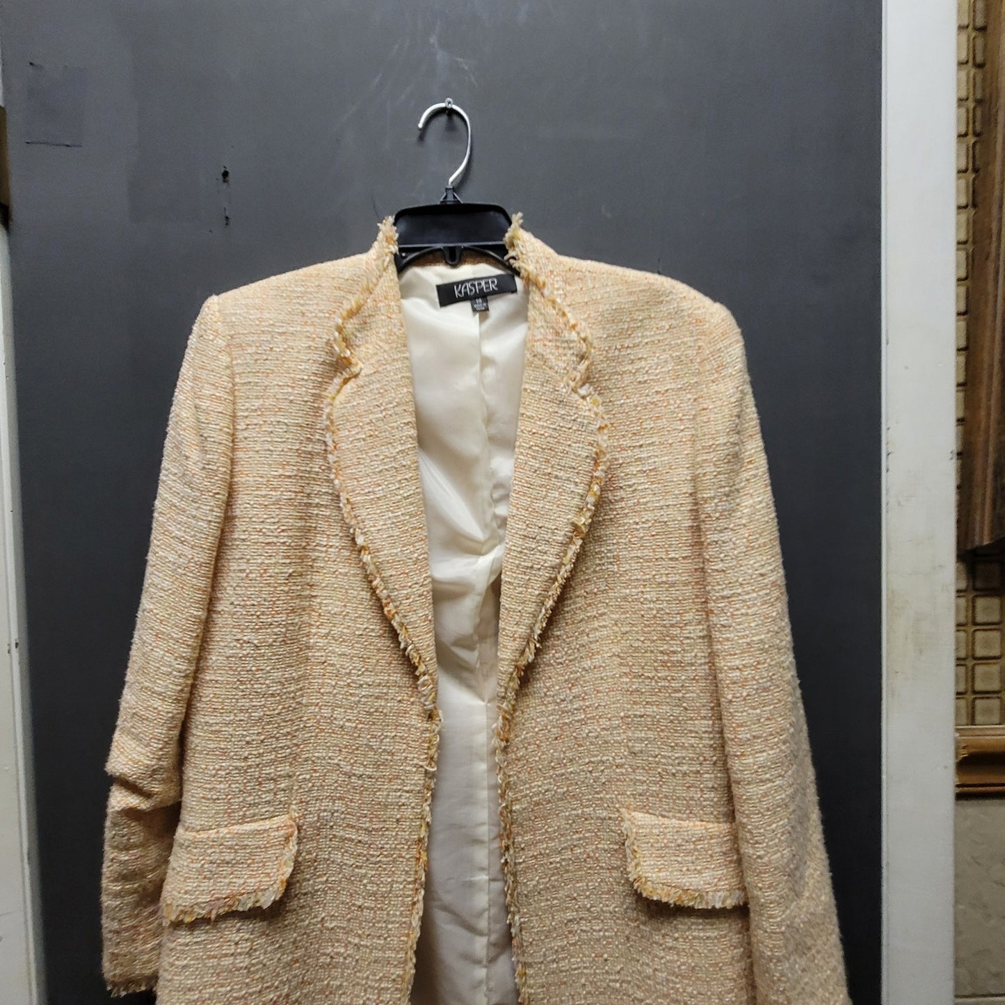 Kasper Vintage Tweed Bouclé Longline Trench Coat Blazer Size 14