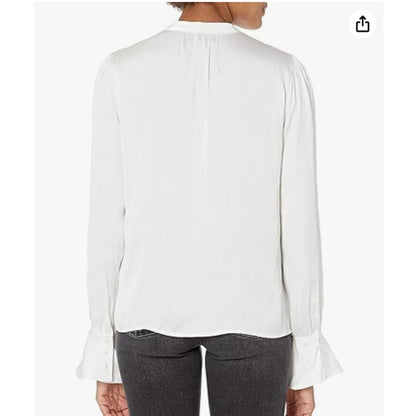 PAIGE Lizzy Long Sleeve V Neck Flared Cuff Blouse NEW WHITE button medium