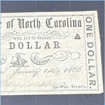 Paper Currency Bank Note USA Paper Money State of North Carolina $1 Series 1861