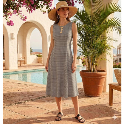 Vintage Talbots Black White Gingham Check Knee Length Dress Size 4
