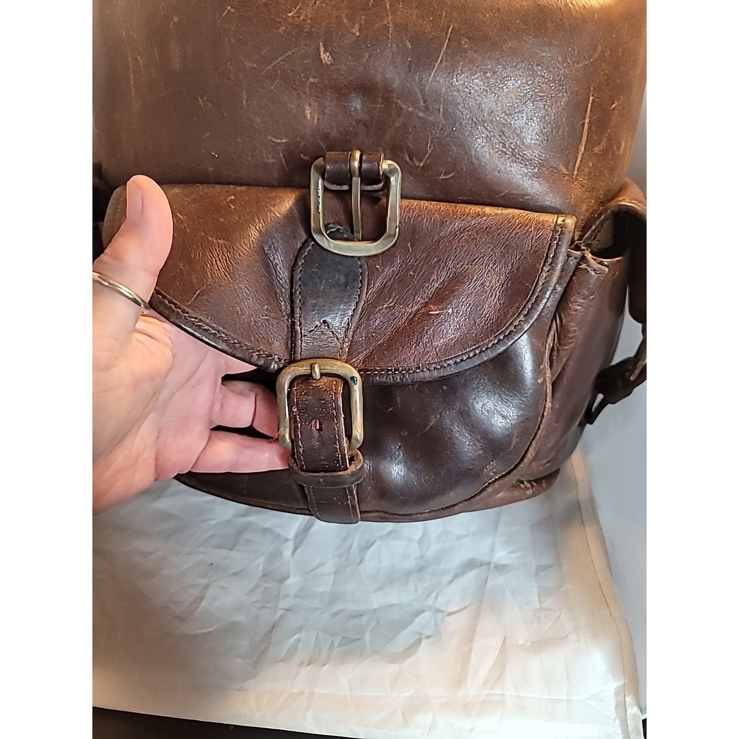 Vtg Leather Backpack Rucksack Luggage Bag Brown Large Travel Luggage Well Worn