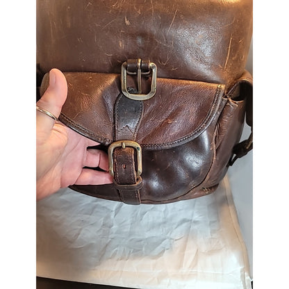 Vtg Leather Backpack Rucksack Luggage Bag Brown Large Travel Luggage Well Worn