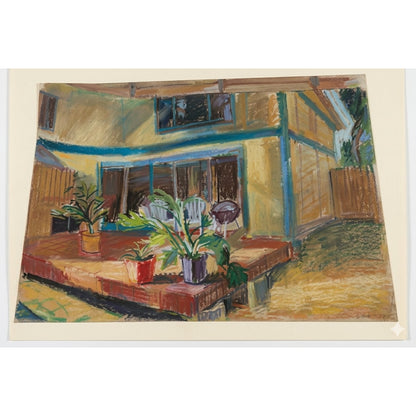 Original MCM Expressionist Pastel Painting Interior Still Life Signed J Gallwood