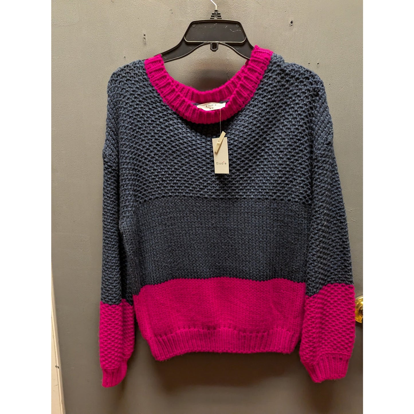 NWT Elodie Chunky Knit Colorblock Crew-Neck Pullover Sweater Blue/Pink Womens XS