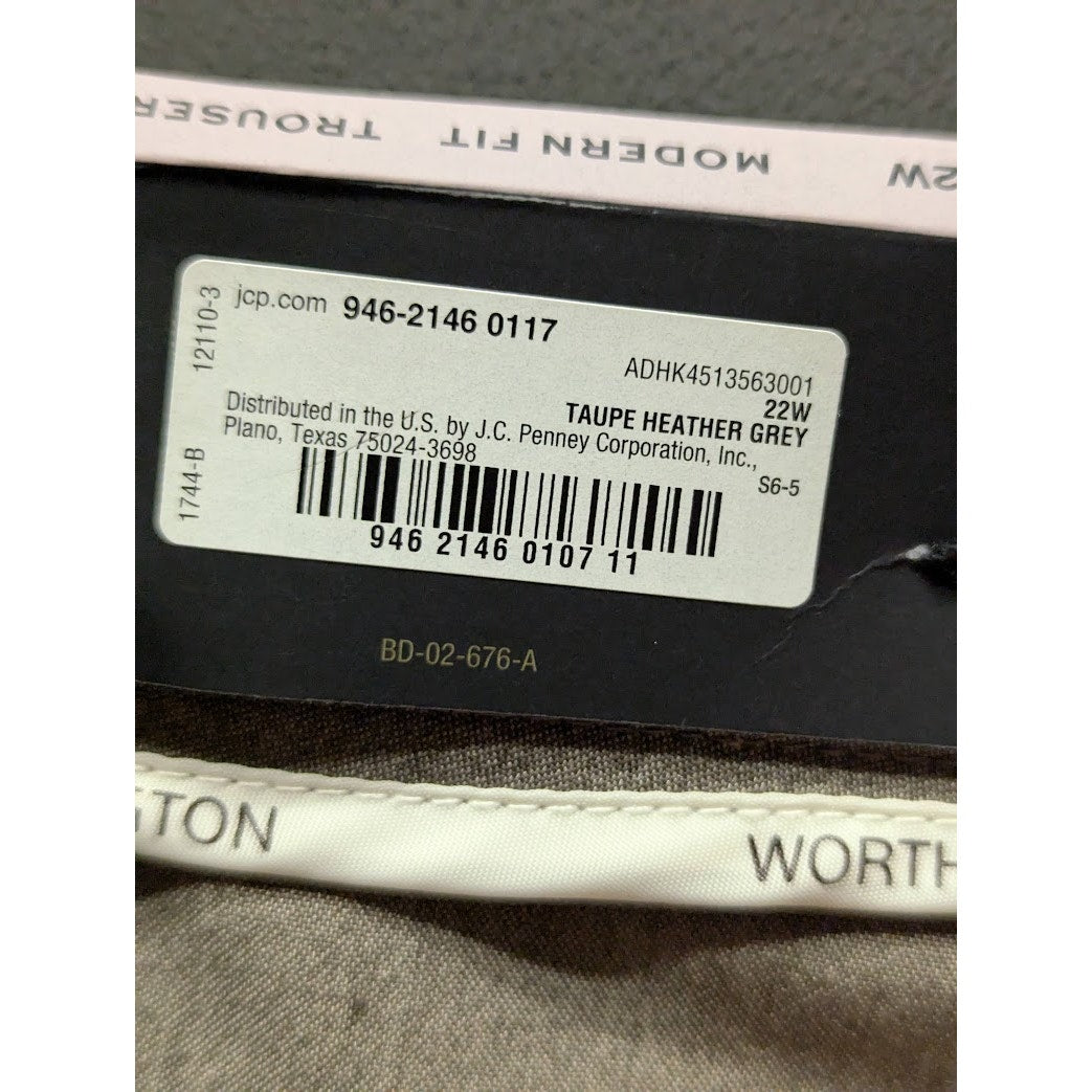 Worthington Taupe Heather Gray Modern Fit Trouser Pants Size 22W NEW