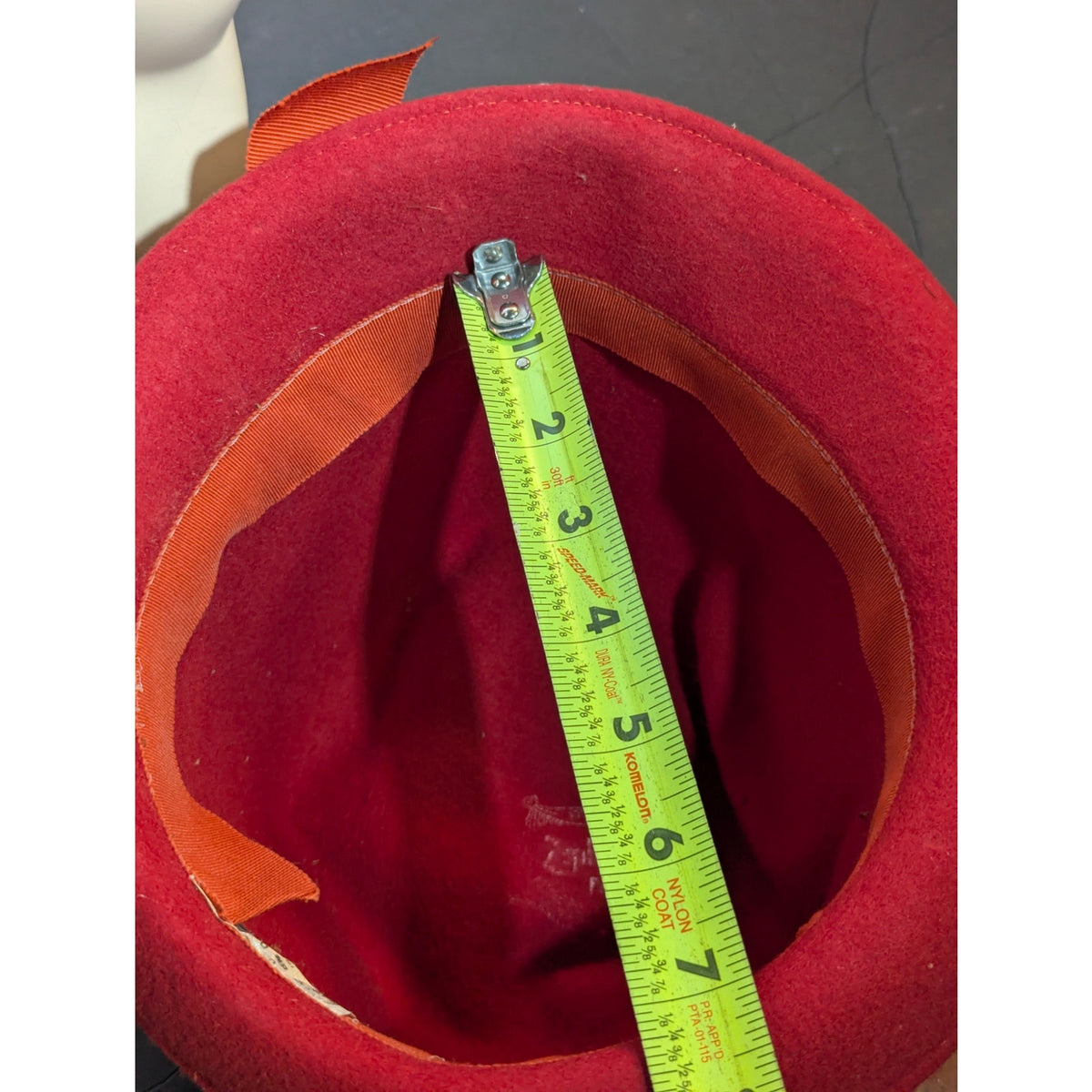 Vintage 50s Red Fur Felt Cloche Hat Orange Ribbon Bow Mid-Century Mod Fedora