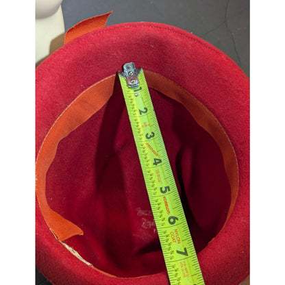 Vintage 50s Red Fur Felt Cloche Hat Orange Ribbon Bow Mid-Century Mod Fedora