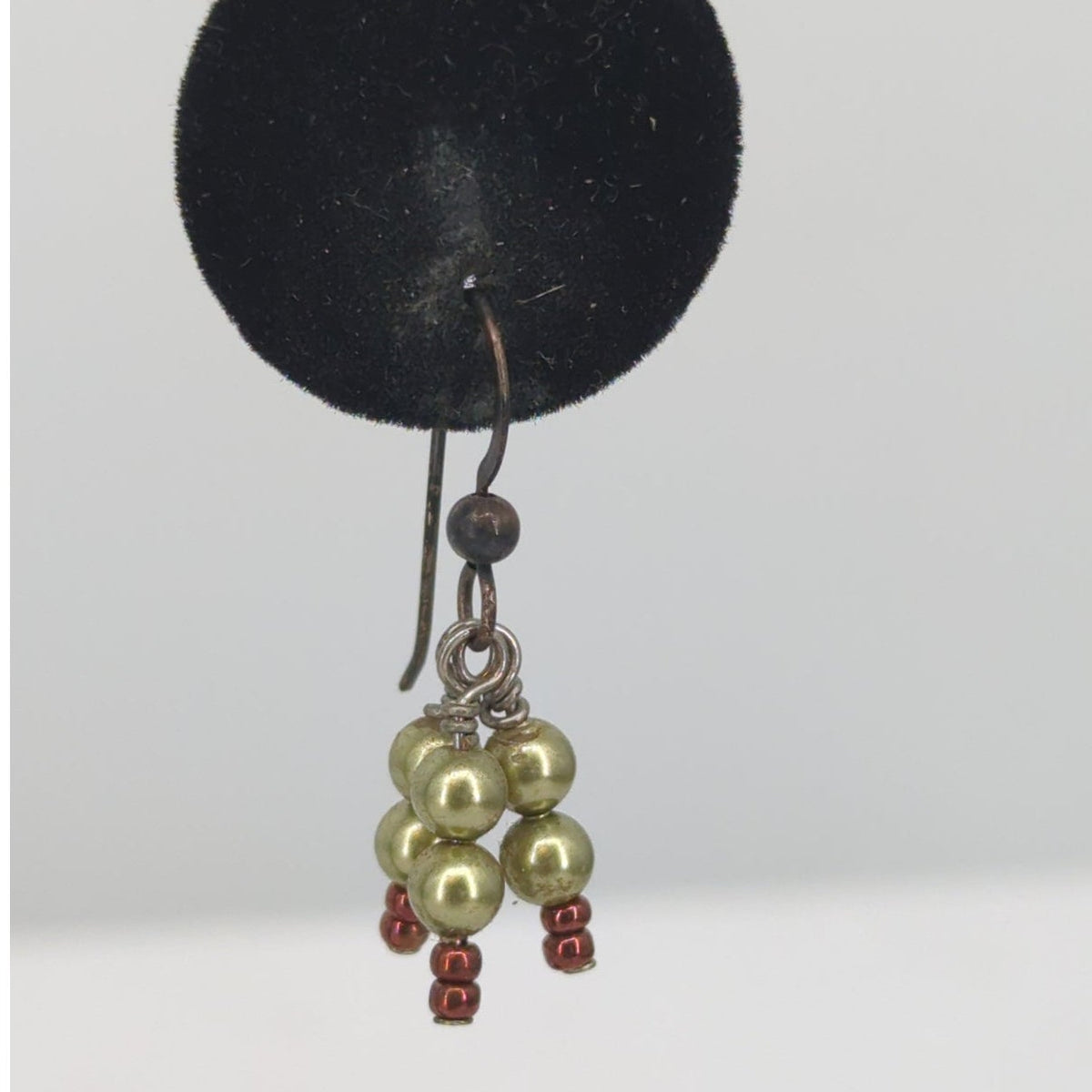 Vintage Petite Faux Pearl Cluster Gold Tone Red Beaded Cluster Dangle Earrings