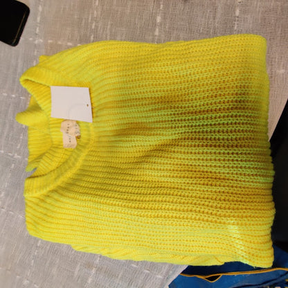 Melloday Knit Pullover Sweater Long Sleeve Crew Neck Two Pocket Yellow Size XL