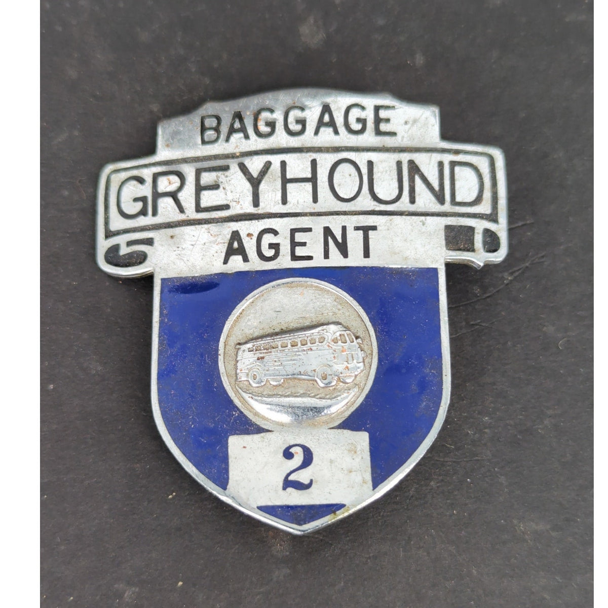 Vintage Greyhound Lines Baggage Agent Cap Badge Bus No 2 Enamel