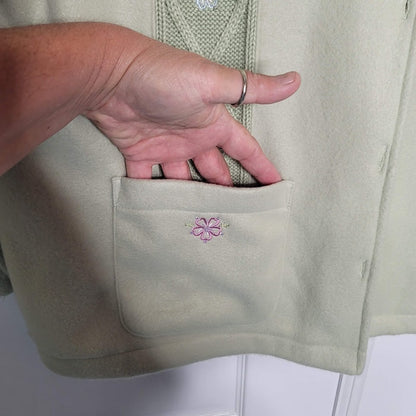 Alfred Dunner Wool Blend Lightweight Jacket XL Green Embroidery Long Sleeve