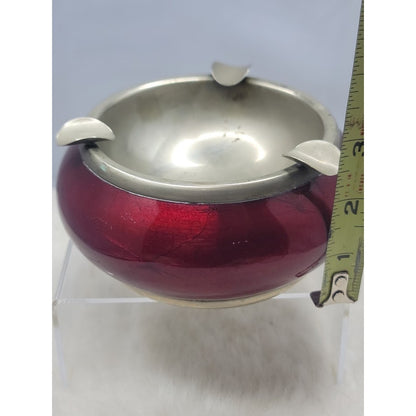 Vintage Alpaca Silver Orb Ashtray Metallic Red Enamel MidCentury Modern Spain