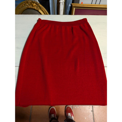 Vintage Preston & York Red Merino Wool Knit Midi Skirt Medium Academic Luxury