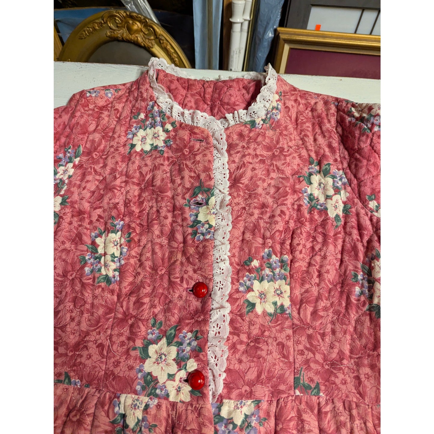 Vintage Montgomery Ward Quilted Floral Duster Robe Housecoat Medium