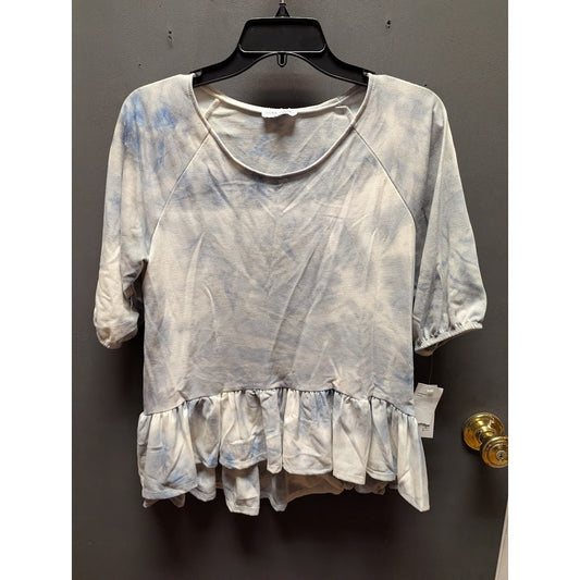 Thyme Honey dye dye bouse ruffle peplum 3/4 sleeve silver blue Size Small
