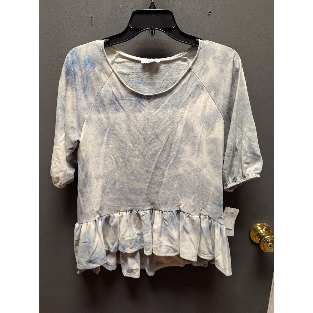 Thyme Honey dye dye bouse ruffle peplum 3/4 sleeve silver blue Size Small
