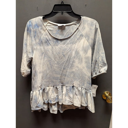 Thyme Honey dye dye bouse ruffle peplum 3/4 sleeve silver blue Size Small