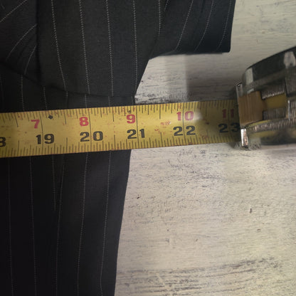 Vintage Vinci 4 pc Suit 40R Black Gray Pinstripe Jacket Vest Pants Necktie