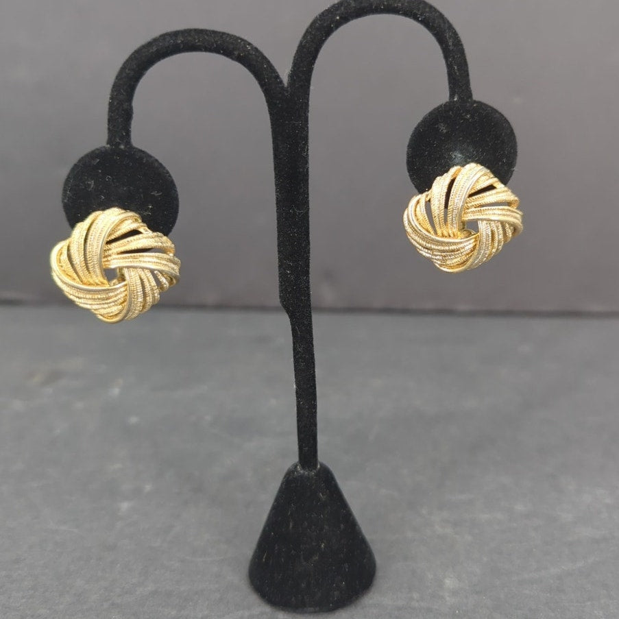 Vintage Monet Gold Tone Domed Ribbed Button Clip On Earrings Retro MCM