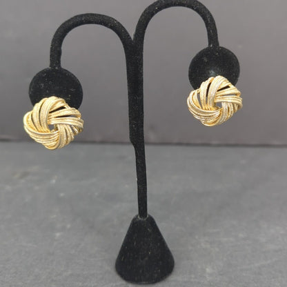 Vintage Monet Gold Tone Domed Ribbed Button Clip On Earrings Retro MCM
