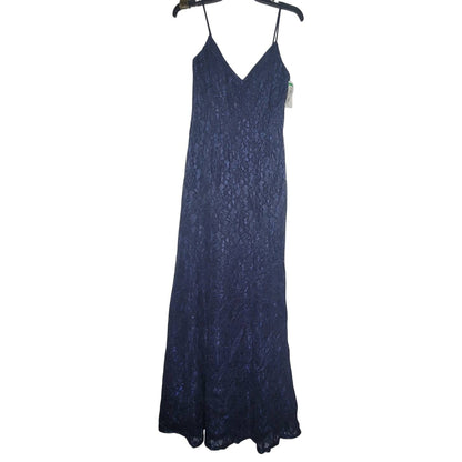 Jump Dress Dark Blue Size 1/2 Maxi Spaghetti Straps Embroidered Overlay Lined