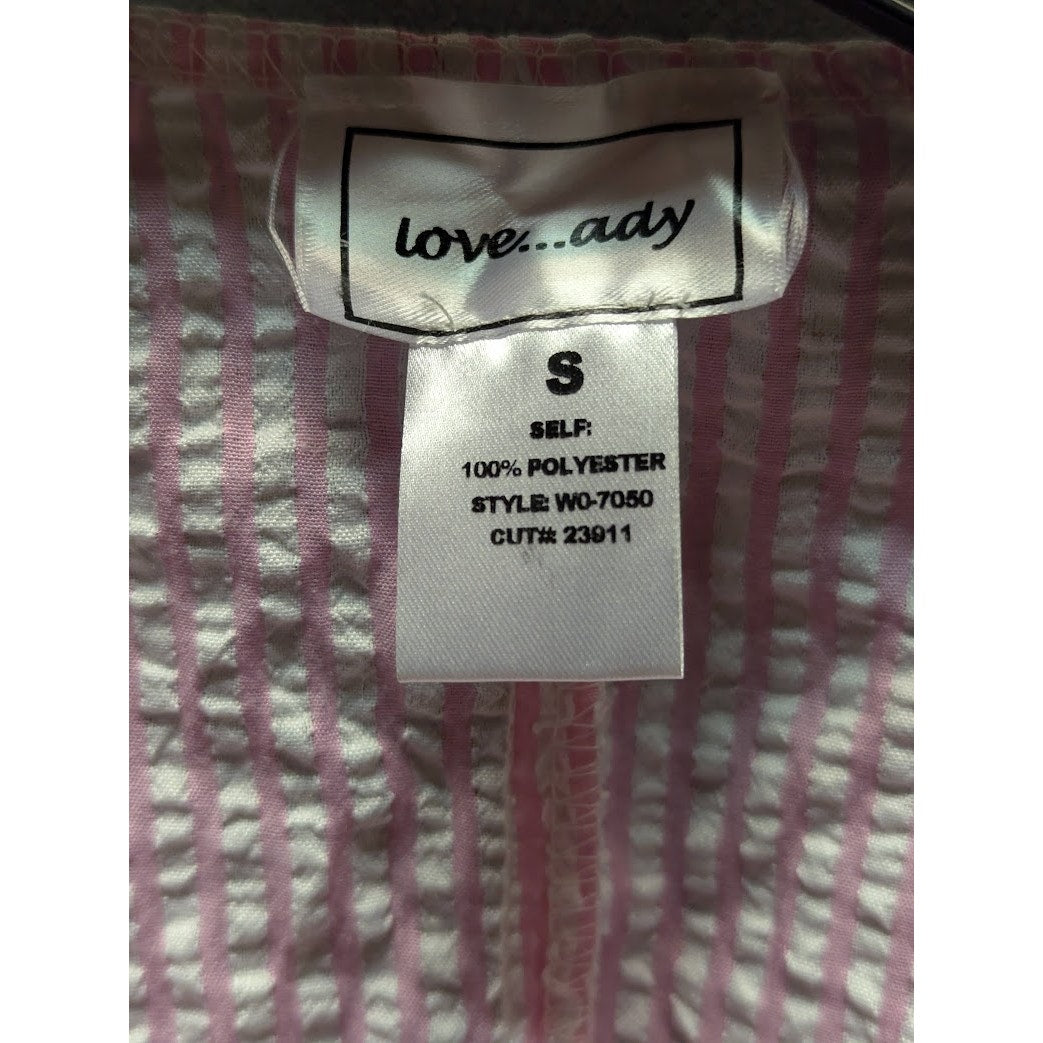Love Ady Vneck Small Pink white Seersucker sleeveless short dress elastic waist