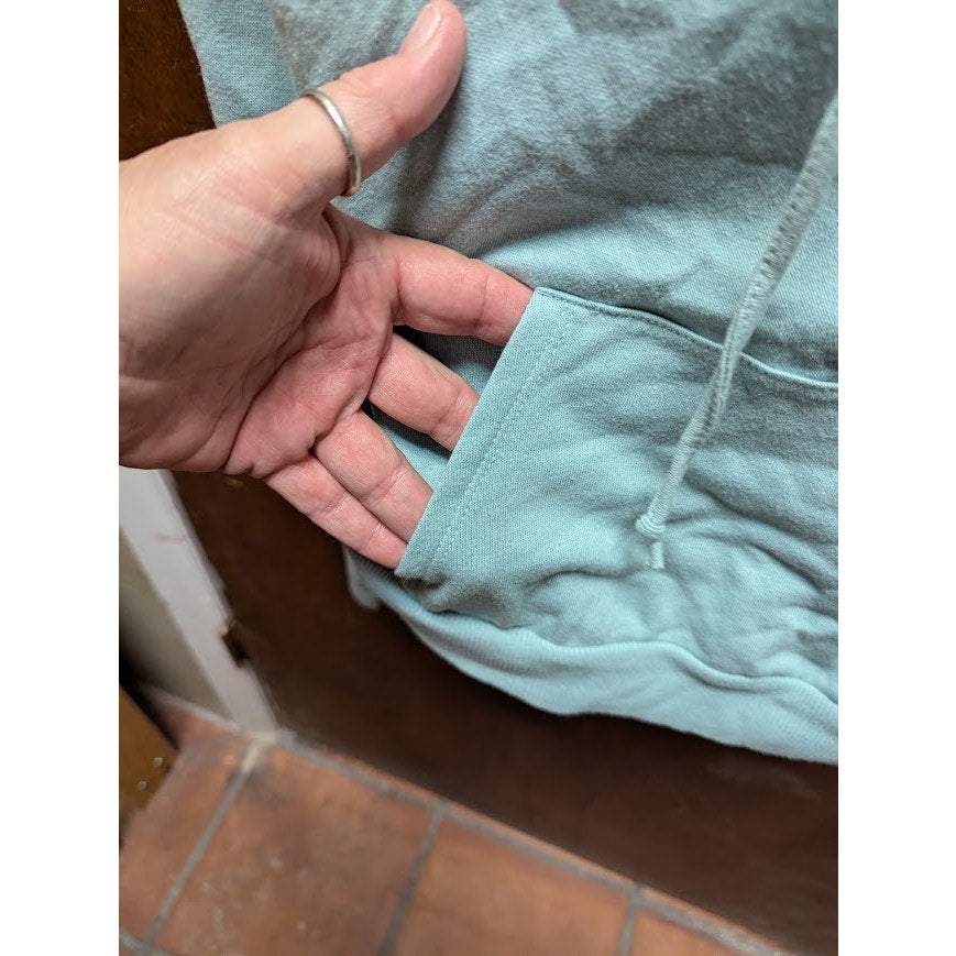 NWT LOVE, FIRE Mask Hoodie In Harbor Gray - MEDIUM Pocket thumb holess